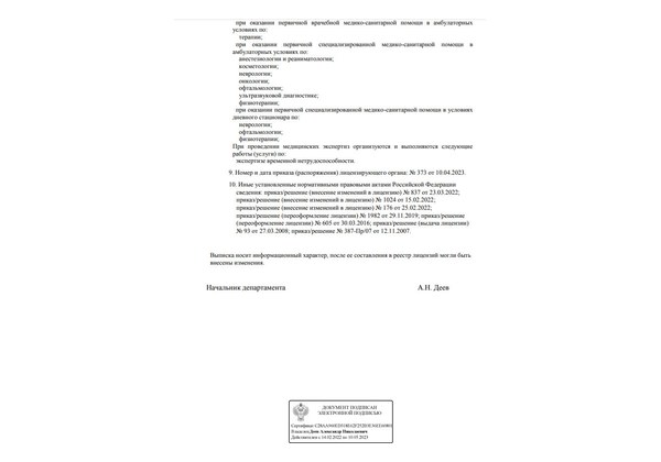 Скан второго листа выписки из реестра лицензий